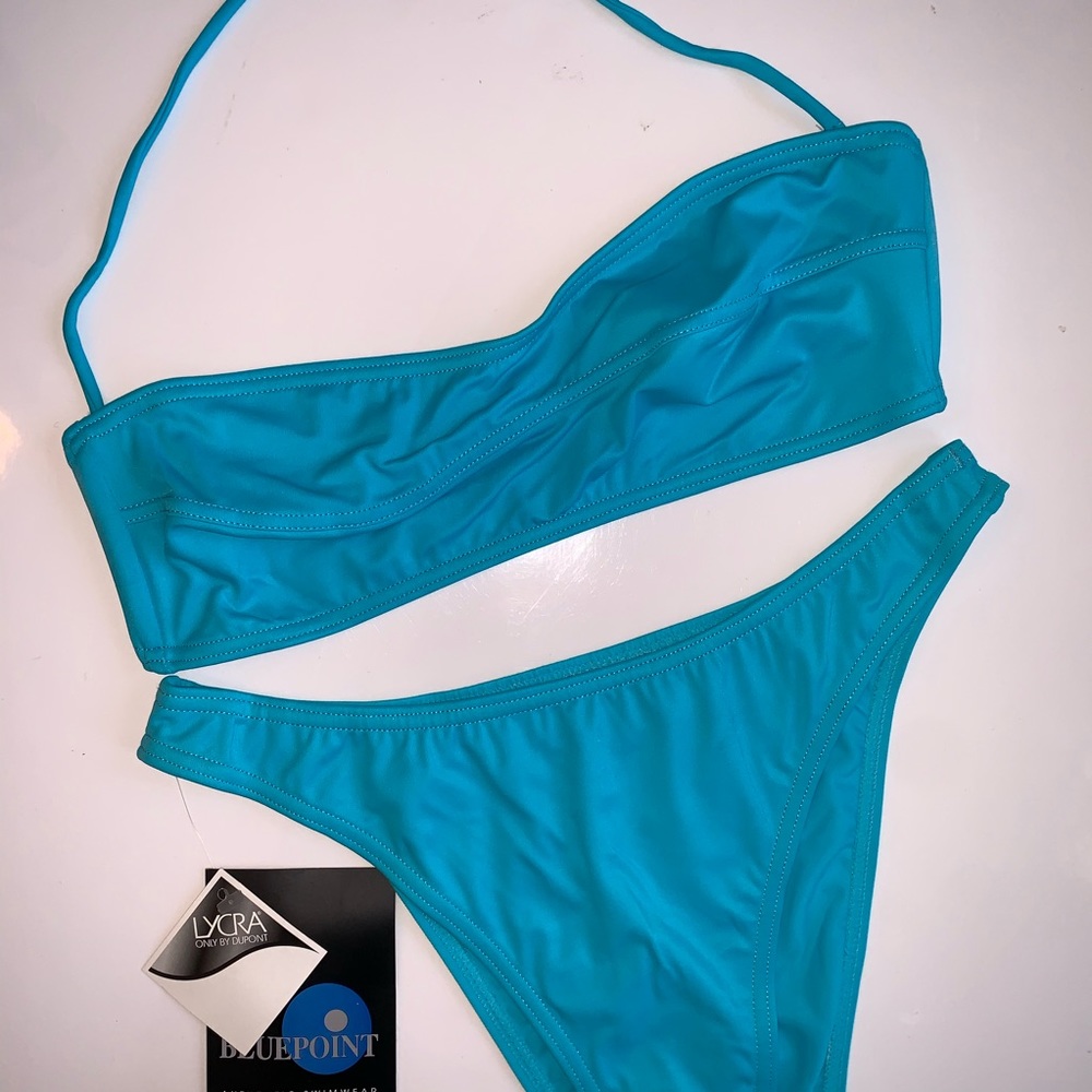 NWT 90s Vintage Fun Blue Tube Top Bikini Set